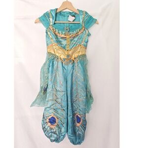 Disney Princess Jasmine Aladdin Costume Teal Blue Peacock Gold Sequin S 4-6X